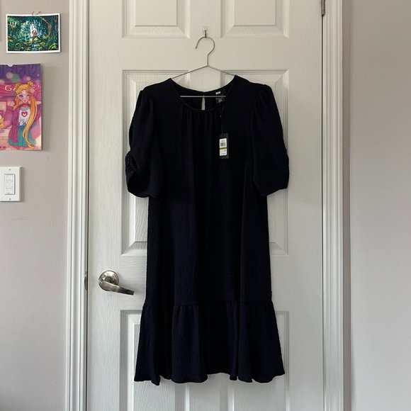 DKNY | Ruched-Sleeve Flounce-Hem Shift Dress - Picture 1 of 6